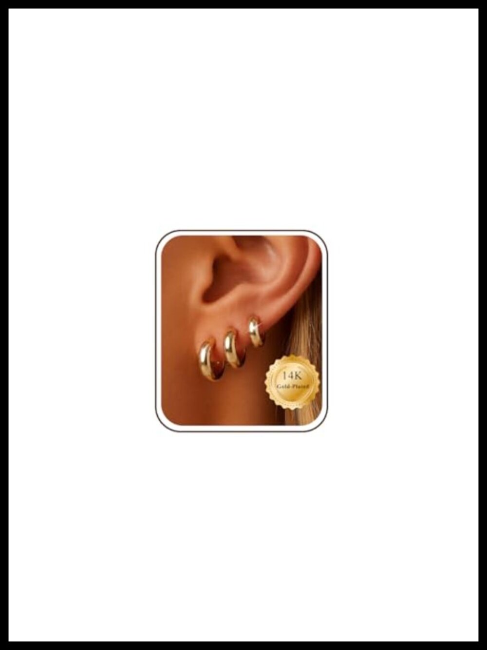 14K Gold Plated Hoop Earrings Set 3 Pairs Small Chunky Huggie